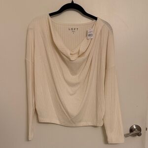 NWT LOFT Ivory Drape Neck Long Sleeve Top